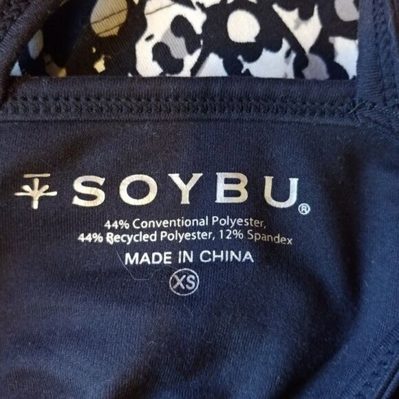 Soybu Strappy Tank Dress Womens XS Tahiti‎ Print Athletic Shelf Bra Black White - Picture 3 of 9